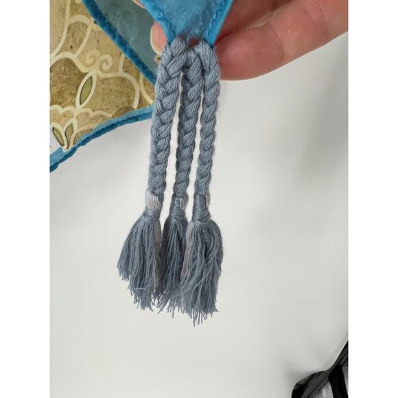 Johnny Was Silk Tassel Scarf Patchwork Mixed Print Square Wrap Blue Gray Green - Picture 7 of 12